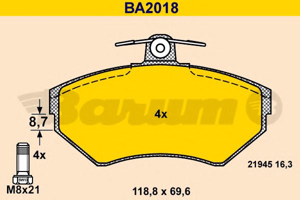 BARUM - BA2018 - Комплект тормозных колодок, дисковый тормоз (Тормозная система)