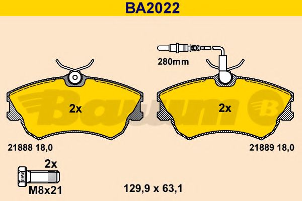 BARUM - BA2022 - Комплект тормозных колодок, дисковый тормоз (Тормозная система)