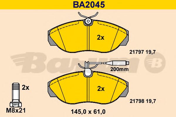 BARUM - BA2045 - Комплект тормозных колодок, дисковый тормоз (Тормозная система)