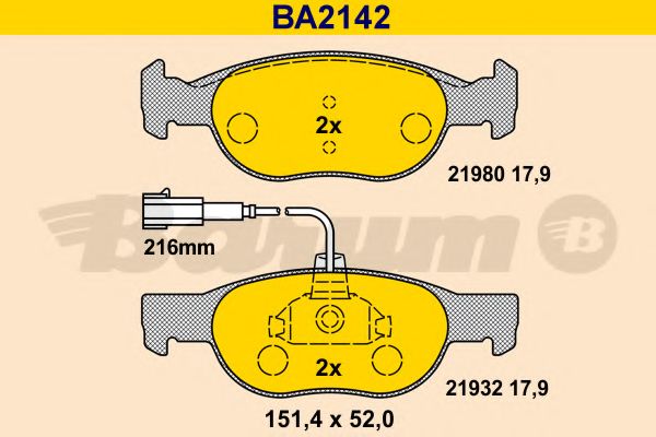 BARUM - BA2142 - Комплект тормозных колодок, дисковый тормоз (Тормозная система)