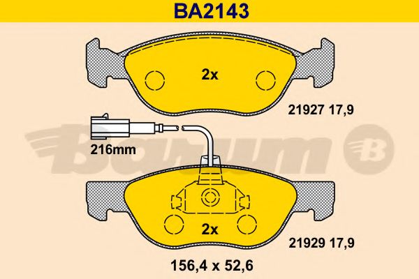 BARUM - BA2143 - Комплект тормозных колодок, дисковый тормоз (Тормозная система)