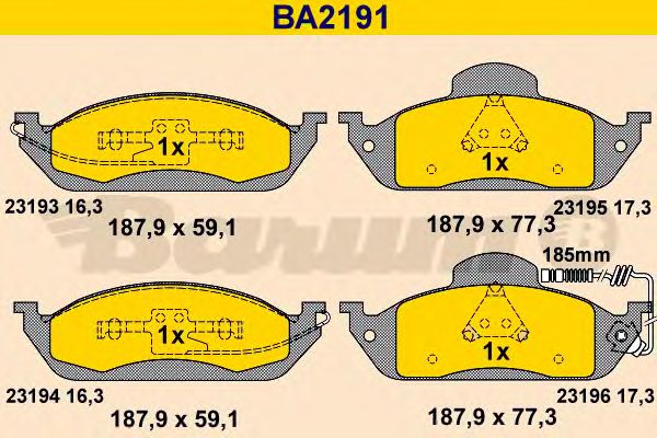 BARUM - BA2191 - Комплект тормозных колодок, дисковый тормоз (Тормозная система)