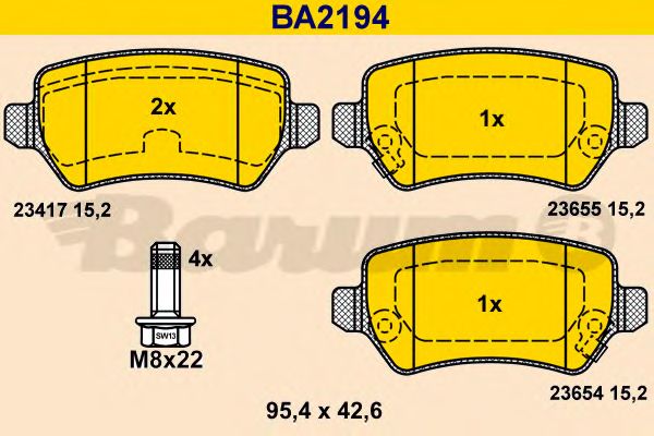 BARUM - BA2194 - Комплект тормозных колодок, дисковый тормоз (Тормозная система)