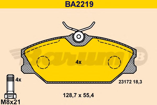 BARUM - BA2219 - Комплект тормозных колодок, дисковый тормоз (Тормозная система)