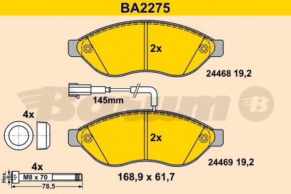 BARUM - BA2275 - Комплект тормозных колодок, дисковый тормоз (Тормозная система)