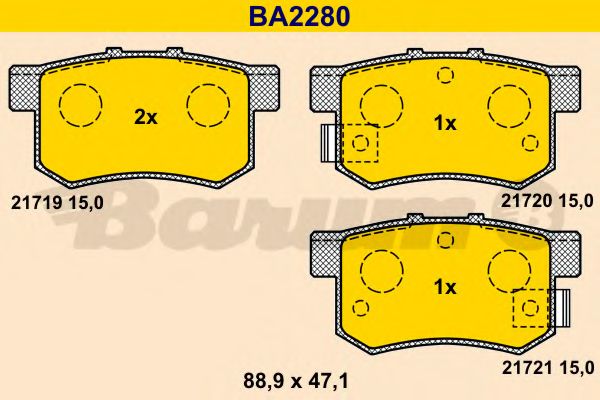 BARUM - BA2280 - Комплект тормозных колодок, дисковый тормоз (Тормозная система)