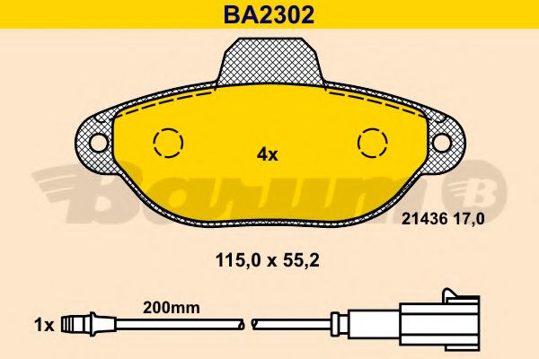 BARUM - BA2302 - Комплект тормозных колодок, дисковый тормоз (Тормозная система)