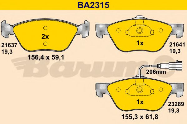 BARUM - BA2315 - Комплект тормозных колодок, дисковый тормоз (Тормозная система)