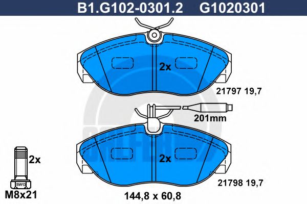 GALFER - B1.G102-0301.2 - Комплект тормозных колодок, дисковый тормоз (Тормозная система)