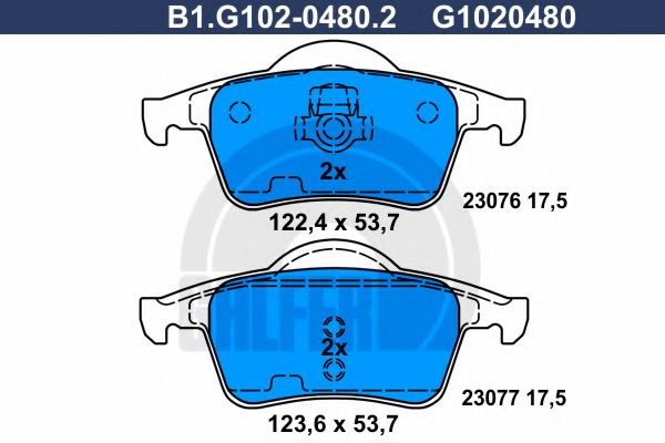 GALFER - B1.G102-0480.2 - Комплект тормозных колодок, дисковый тормоз (Тормозная система)