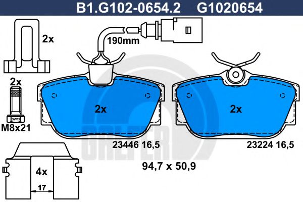 GALFER - B1.G102-0654.2 - Комплект тормозных колодок, дисковый тормоз (Тормозная система)