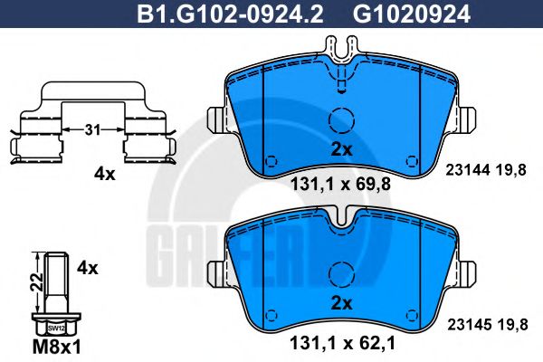 GALFER - B1.G102-0924.2 - Комплект тормозных колодок, дисковый тормоз (Тормозная система)