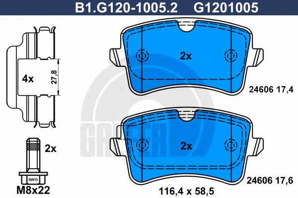 GALFER - B1.G120-1005.2 - Комплект тормозных колодок, дисковый тормоз (Тормозная система)