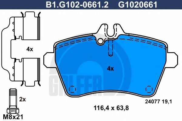 GALFER - B1.G102-0661.2 - Комплект тормозных колодок, дисковый тормоз (Тормозная система)