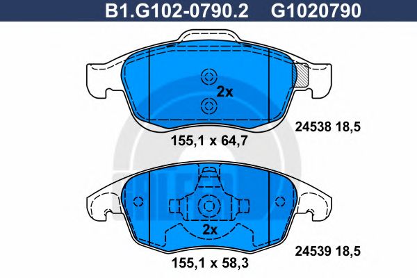 GALFER - B1.G102-0790.2 - Комплект тормозных колодок, дисковый тормоз (Тормозная система)