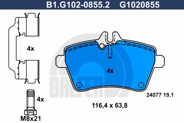 GALFER - B1.G102-0855.2 - Комплект тормозных колодок, дисковый тормоз (Тормозная система)