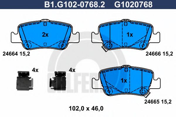 GALFER - B1.G102-0768.2 - Комплект тормозных колодок, дисковый тормоз (Тормозная система)