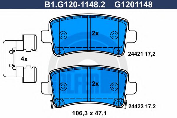 GALFER - B1.G120-1148.2 - Комплект тормозных колодок, дисковый тормоз (Тормозная система)