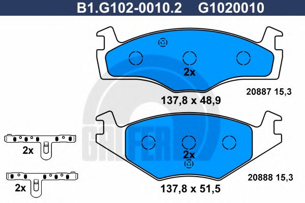 GALFER - B1.G102-0010.2 - Комплект тормозных колодок, дисковый тормоз (Тормозная система)