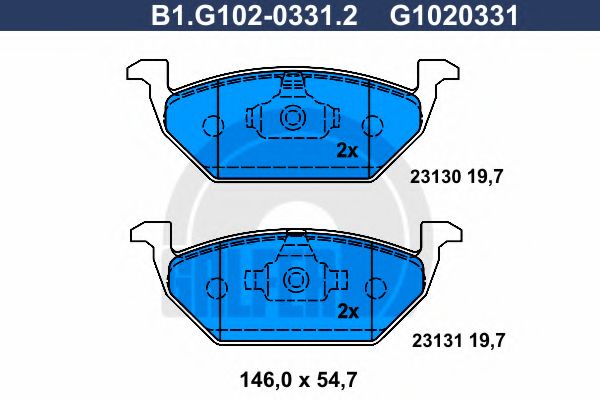 GALFER - B1.G102-0331.2 - Комплект тормозных колодок, дисковый тормоз (Тормозная система)