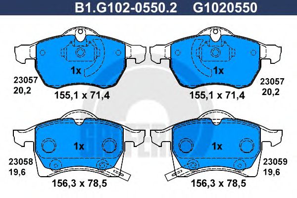 GALFER - B1.G102-0550.2 - Комплект тормозных колодок, дисковый тормоз (Тормозная система)