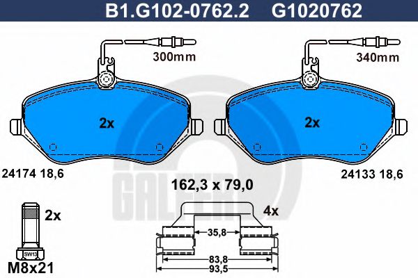 GALFER - B1.G102-0762.2 - Комплект тормозных колодок, дисковый тормоз (Тормозная система)