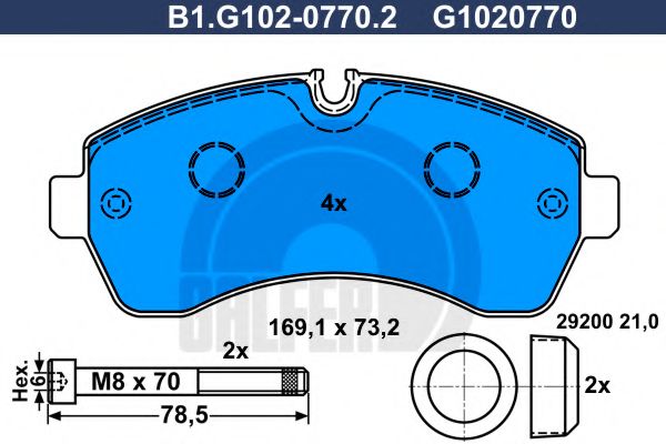 GALFER - B1.G102-0770.2 - Комплект тормозных колодок, дисковый тормоз (Тормозная система)