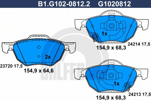 GALFER - B1.G102-0812.2 - Комплект тормозных колодок, дисковый тормоз (Тормозная система)