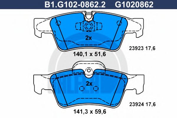 GALFER - B1.G102-0862.2 - Комплект тормозных колодок, дисковый тормоз (Тормозная система)