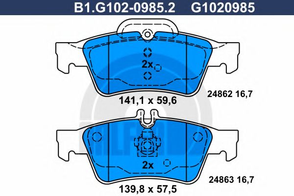 GALFER - B1.G102-0985.2 - Комплект тормозных колодок, дисковый тормоз (Тормозная система)