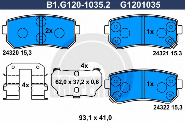 GALFER - B1.G120-1035.2 - Комплект тормозных колодок, дисковый тормоз (Тормозная система)