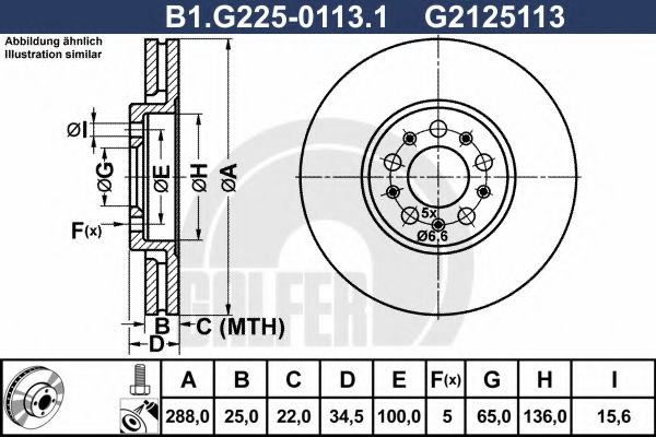 GALFER - B1.G225-0113.1 - Тормозной диск (Тормозная система)