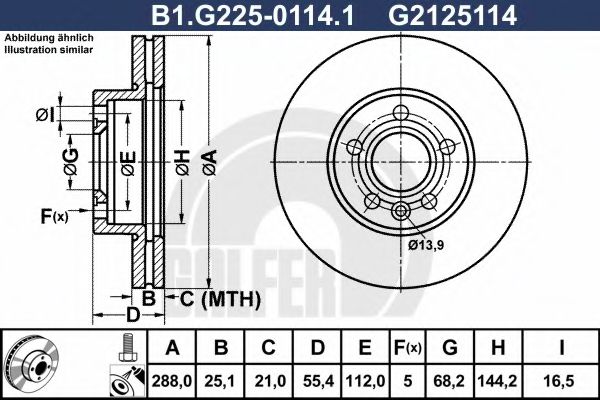 GALFER - B1.G225-0114.1 - Тормозной диск (Тормозная система)