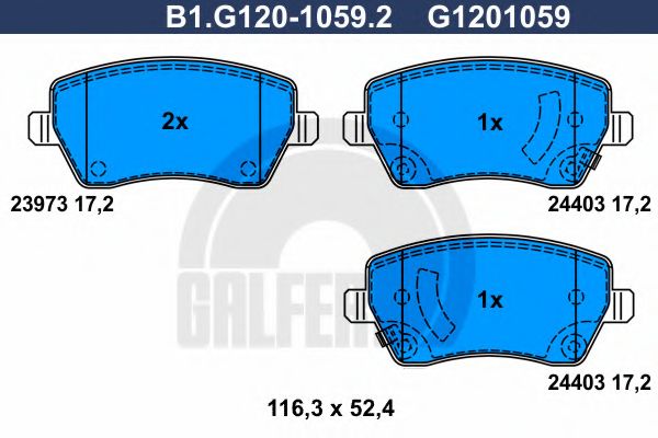 GALFER - B1.G120-1059.2 - Комплект тормозных колодок, дисковый тормоз (Тормозная система)