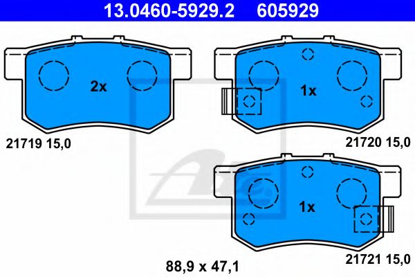 ATE - 13.0460-5929.2 - Комплект тормозных колодок, дисковый тормоз (Тормозная система)
