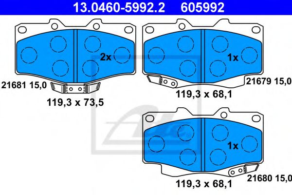 ATE - 13.0460-5992.2 - Комплект тормозных колодок, дисковый тормоз (Тормозная система)