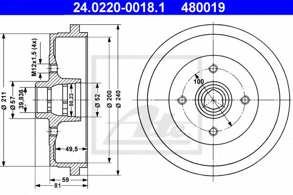 ATE - 24.0220-0018.1 - Тормозной барабан (Тормозная система)