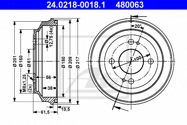 ATE - 24.0218-0018.1 - Тормозной барабан (Тормозная система)