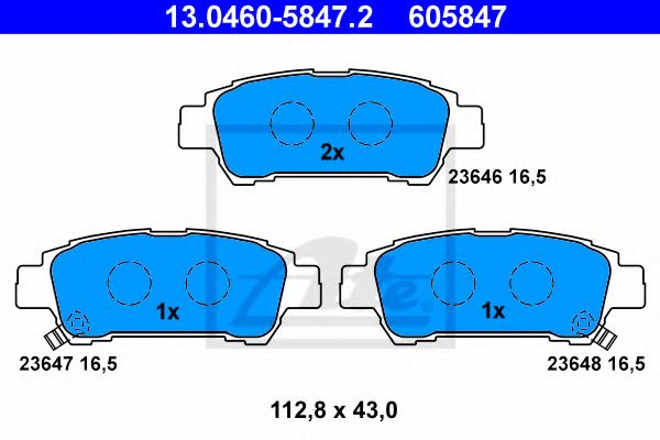 ATE - 13.0460-5847.2 - Комплект тормозных колодок, дисковый тормоз (Тормозная система)