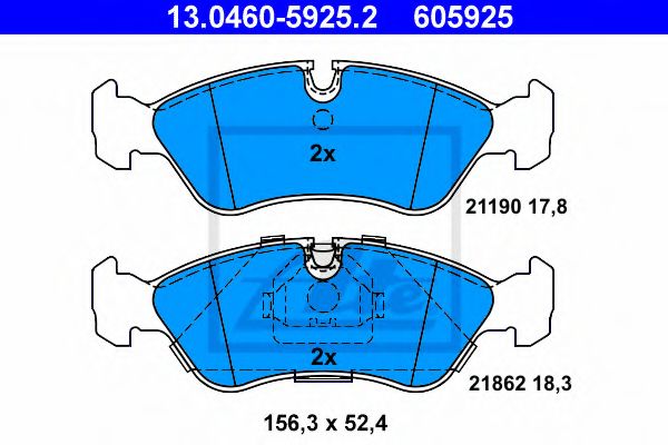 ATE - 13.0460-5925.2 - Комплект тормозных колодок, дисковый тормоз (Тормозная система)