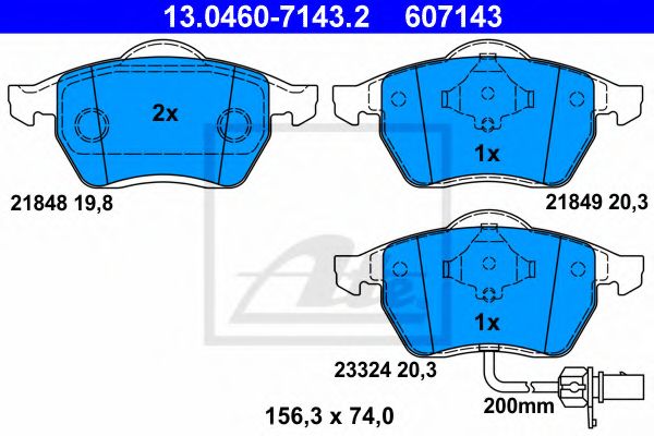 ATE - 13.0460-7143.2 - Комплект тормозных колодок, дисковый тормоз (Тормозная система)