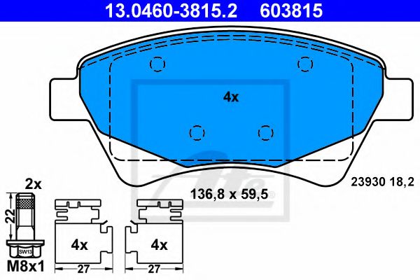 ATE - 13.0460-3815.2 - Комплект тормозных колодок, дисковый тормоз (Тормозная система)