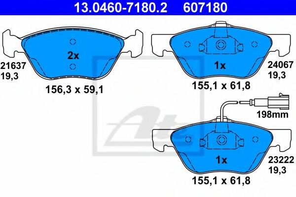 ATE - 13.0460-7180.2 - Комплект тормозных колодок, дисковый тормоз (Тормозная система)