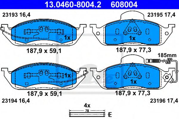 ATE - 13.0460-8004.2 - Комплект тормозных колодок, дисковый тормоз (Тормозная система)