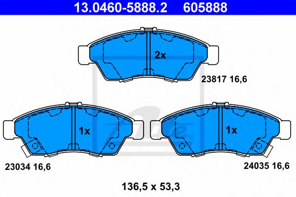 ATE - 13.0460-5888.2 - Комплект тормозных колодок, дисковый тормоз (Тормозная система)