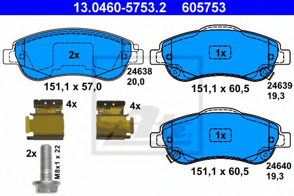ATE - 13.0460-5753.2 - Комплект тормозных колодок, дисковый тормоз (Тормозная система)