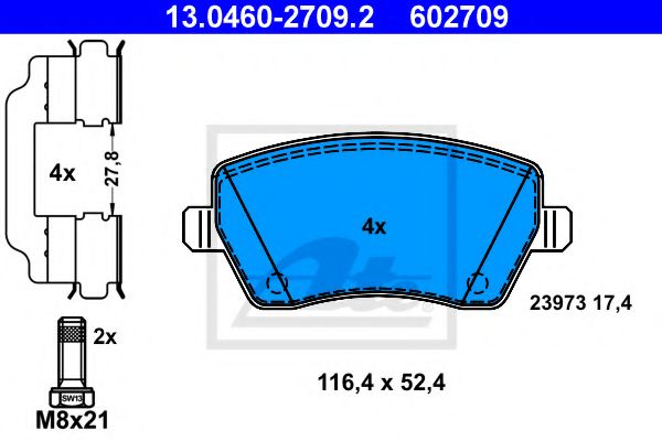 ATE - 13.0460-2709.2 - Комплект тормозных колодок, дисковый тормоз (Тормозная система)