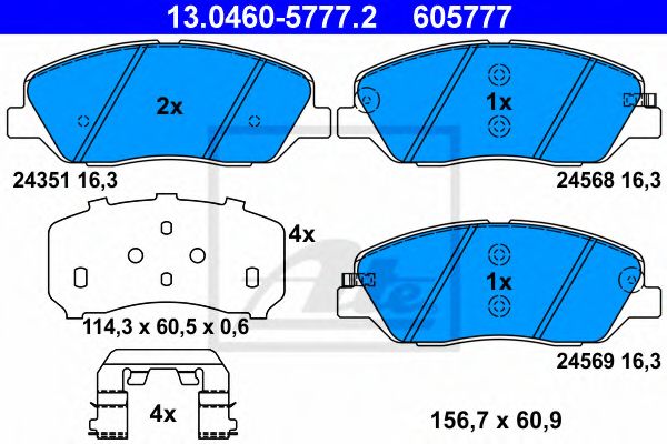 ATE - 13.0460-5777.2 - Комплект тормозных колодок, дисковый тормоз (Тормозная система)