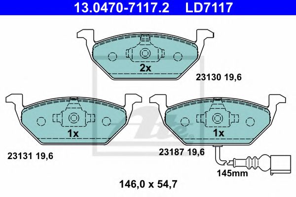 ATE - 13.0470-7117.2 - Комплект тормозных колодок, дисковый тормоз (Тормозная система)