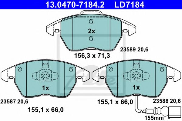 ATE - 13.0470-7184.2 - Комплект тормозных колодок, дисковый тормоз (Тормозная система)